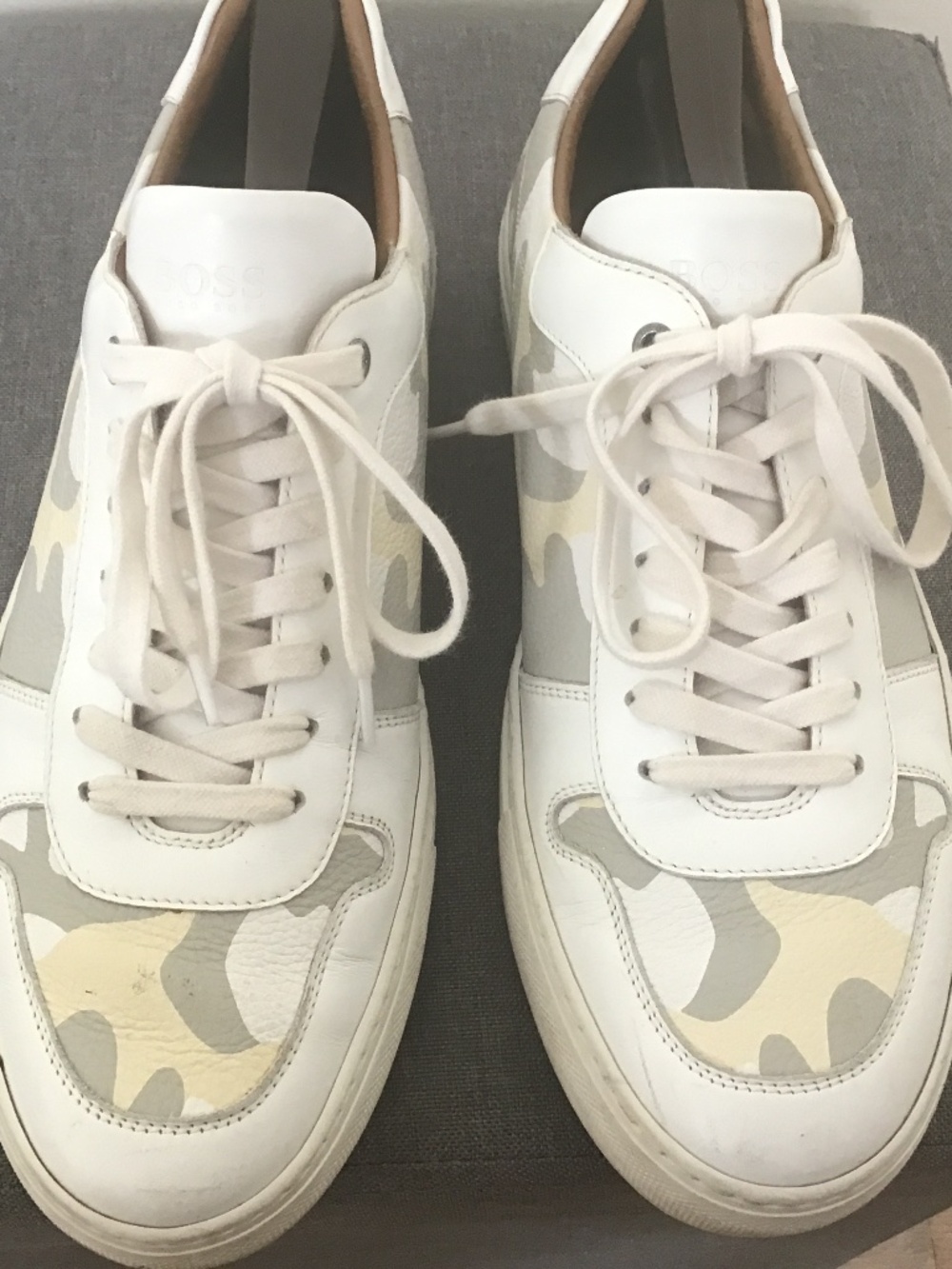 Hugo Boss athletic shoes leather white and camo size 11 made in Italy